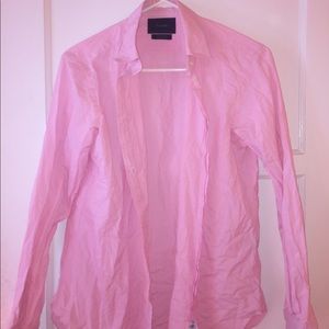 pink and white button up